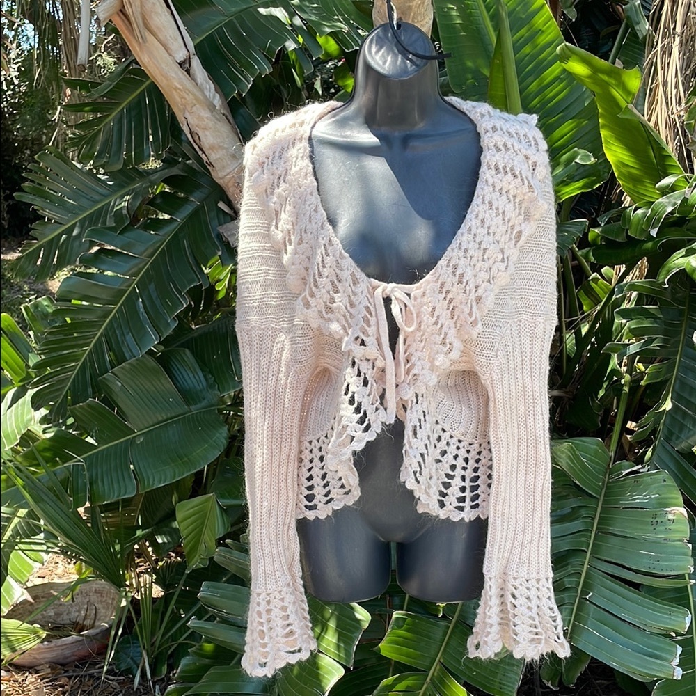 Crochet trimmed bell sleeve cardigan by Newport News